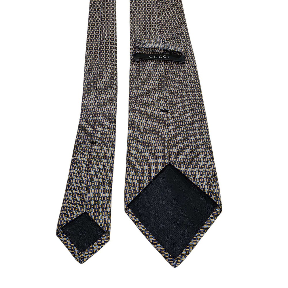 GUCCI Silk Tie Blue Yellow Geometric Pattern Made in Italy Men's Luxury Designer - Picture 9 of 13